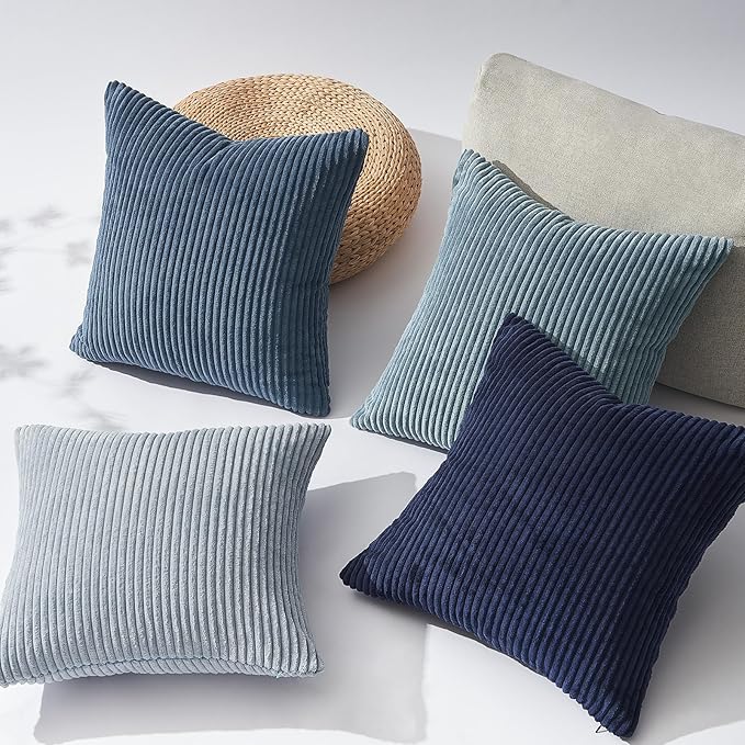 Topfinel Decorative Throw Pillow Covers Cushion Cases, Set of 4 Soft Velvet Modern Double-Sided Designs, Mix and Match for Home Decor, Pillow Inserts Not Included (22x22 inch, Blue)