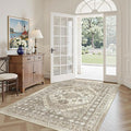 3x5 Washable Area Rug for Entryway, Kitchen Rugs Non Slip for Dining Room, Vintage Floral Soft Living Room Rug, Thin Area Rug Indoor for Bedroom, Kids Room Decor(Brown,3'x5')