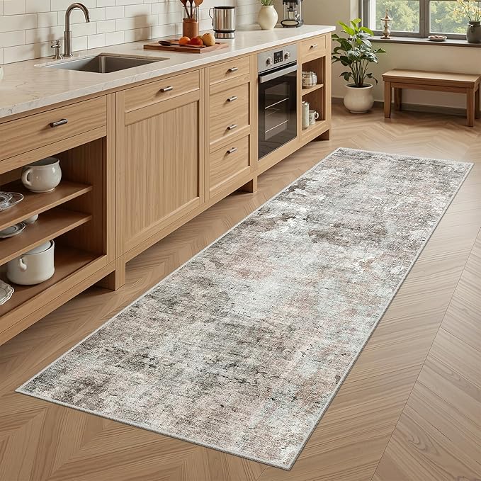Runner Rug 2x5 Washable Non-Slip Kitchen Runner Rugs for Bathroom Laundry Room Pink/Grey Vintage Floor Carpet Runners for Hallway Entryway