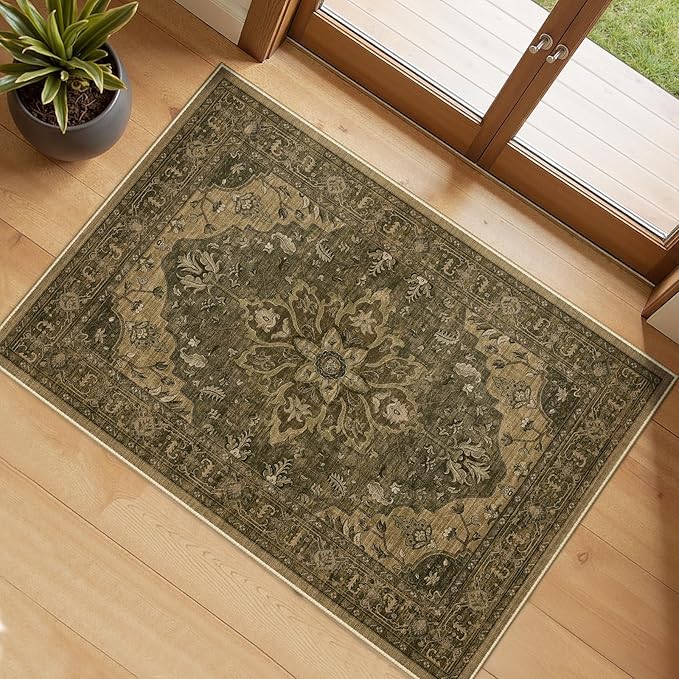Area Rugs 2'x3' Kitchen Rugs Entry Rug Small Rugs for Entryway Kitchen Bathroom Door Mat Indoor Entrance,Washable Non Slip, Brown Dark Brown