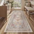 3x6 Runner Rug, Thin Entryway Non Slip Washable Rugs for Entryway, Runners for Hallways, Low Pile Vintage Soft Rugs for Living Room, Kitchen, Bedroom Rug(Orange,3'x6')