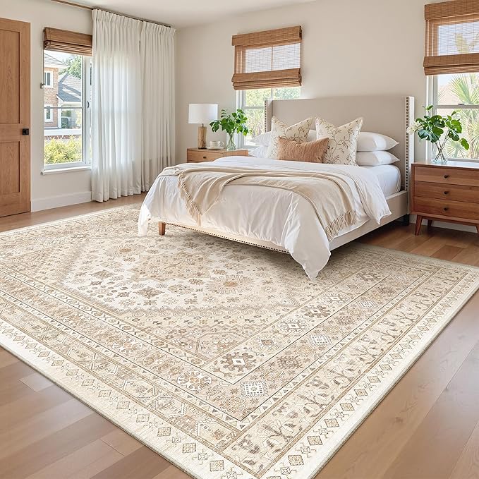 zesthome 10x12 Area Rugs,Stain Resistant Washable Rug,Ultra-Thin Rugs for Living Room,Bedroom,Non-Slip Backing Home Decor Large Area Rug (Cream/Beige,10'x12')