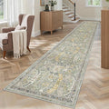 Madane Hallway Runner Rug 2x12, Extra Long Washable Runner Rugs with Rubber Backing, Non Slip Carpet Runner, Vintage Rug Runners for Kitchen Laundry Room Entryway (Green/Gold, 2'x12')