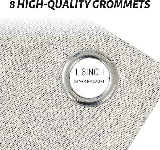 Yakamok Cream Linen Curtains 100% Blackout 63 Inches Long,Room Darkening Textured Curtains for Living Room Thermal Grommet Bedroom Curtain 2 Panels with Greyish White Liner