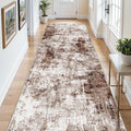 3x12 Washable Runner Rugs for Hallway: Long Abstract Runners for Entryway Bedroom - Stain and Water Resistant Rugs with Non-Slip Backing - Soft Low-Pile Carpet Brown Khaki White
