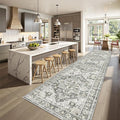 Runner Rug 2x10, Ultra-Thin Kitchen Rugs Non Slip Washable Rugs for Entryway Rug, Kitchen Runner Low Pile Vintage Soft Carpets for Living Room, Bathroom Bedroom (Grey/Beige,2'x10')