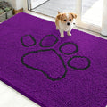 OLANLY Dog Door Mat for Muddy Paws 48x30, Paw Print Design, Absorbs Moisture and Dirt, Absorbent Non-Slip Washable Doormat, Quick Dry Chenille Mud Mat for Dogs, Entry Indoor Entryway Carpet, Purple