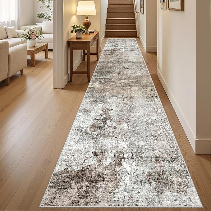 Runner Rug 2x10 Washable Non-Slip Hallway Runner Rugs for Kitchen Bathroom Laundry Room Pink/Grey Vintage Floor Carpet Runners for Hallways Entryway