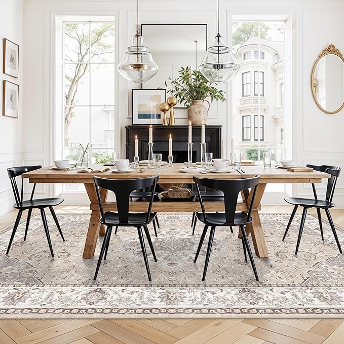 12x15 Living Room Area Rug: Oriental Large Neutral Bedroom Carpet Soft Distressed Floor Mat with Non-Slip Backing Indoor Ultra Thin Water-Resistant Dining Room Rug Farmhouse Home Decor(12x15 Beige)