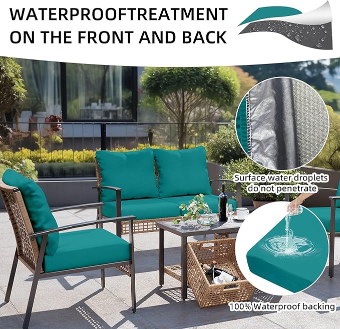 12Pcs Outdoor Cushion Covers, Patio Cushion Covers,Stretch Elastic Slipcovers, Replacement Washable & Reusable Furniture Protector for Patio Couch (Peacock Blue,Cover Only)
