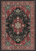 Area Rugs Round 8ft Washable Non-Slip, Floral Vintage Distress Print Pattern Medallion Carpet for Living Room Bedroom Dining Room, Red Black