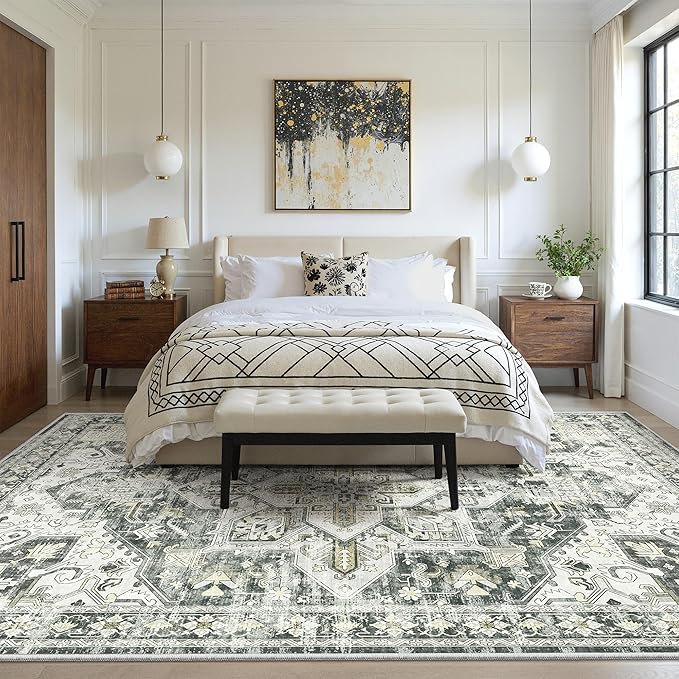 zesthome Area Rugs 6x9, Large Rugs for Living Room, Stain Resistant Washable Rug, Rugs for Bedroom with Non Slip Backing, Ultra-Thin Vintage 6x9 Area Rug