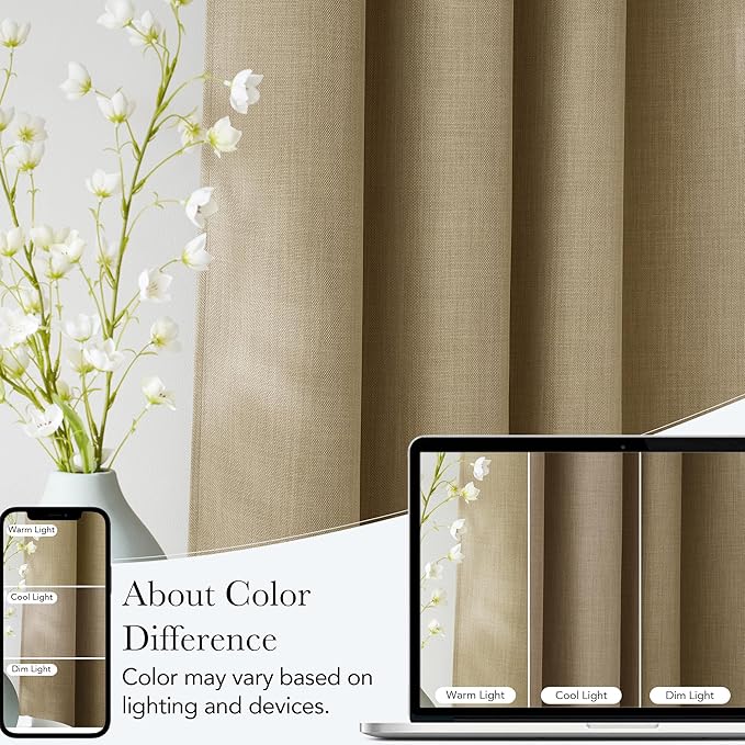 NICETOWN Faux Linen Oatmeal Blackout Curtains 84 inches Long for Living Room - Privacy Panels for Bedroom, Modern Farmhouse Style Easy Care Grommet Top, 2 Panels, W52 by L84
