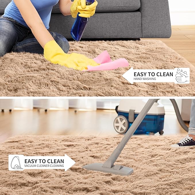 Tepook Super Soft Fluffy Rug for Bedroom, Modern Shaggy Fuzzy Kids Rugs for Living Room, Plush Indoor Nursery Home Decor Dorm Carpet with Non-Slip Bottom, Beige, 4 X 6 Feet