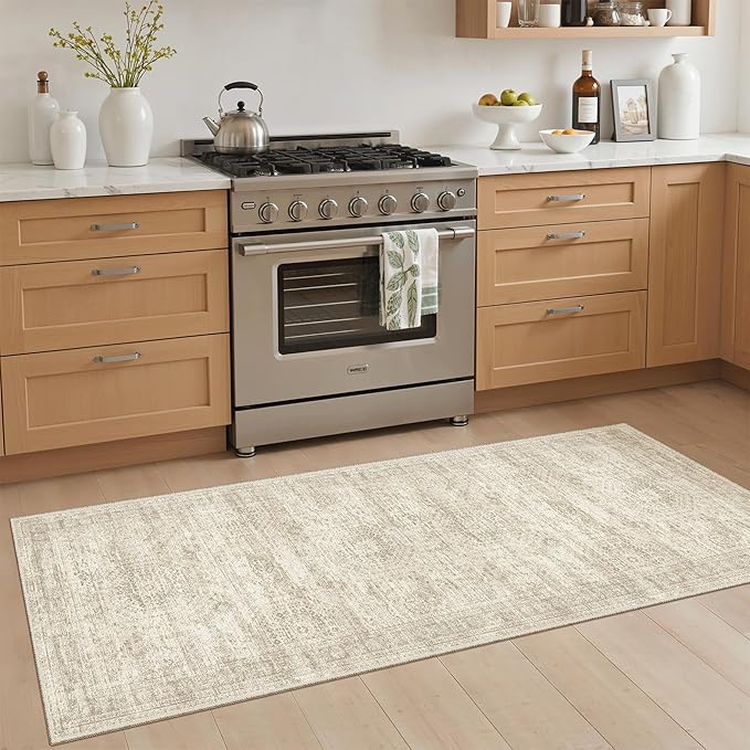 Runner Rug 2x5 Washable Non-Slip Kitchen Runner Rugs for Bathroom Laundry Room Beige Vintage Floor Carpet Runners for Hallway Entryway