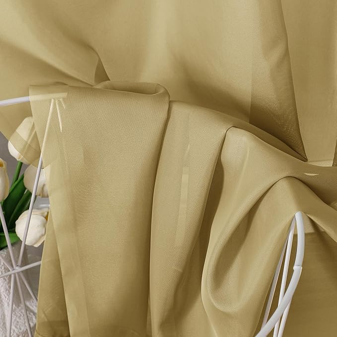 OVZME Gold Sheer Curtains 63 Inches Long 2 Panels - Soft Light Filtering Window Sheer Panels for Living Room/Bedroom, Top Dual Rod Pocket, 1 Pair, Each 42Wx63L Inches