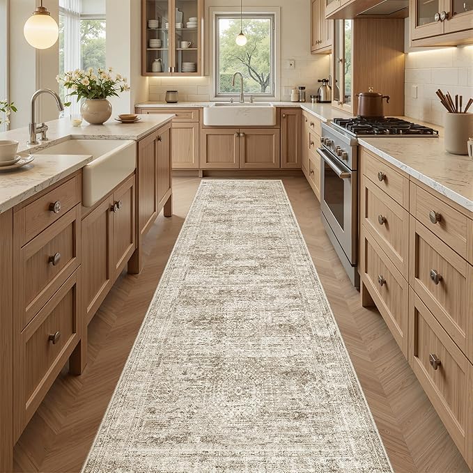 Runner Rug 2x7 Washable Non-Slip Hallway Runner Rugs for Kitchen Bathroom Laundry Room Brown Vintage Floor Carpet Runners for Hallways Entryway