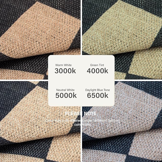 Lahome Colette Checkered 4 ft Easy Jute Round Rug, Washable Small Rugs for Entryway Patio, Farmhouse Non Slip Non Shedding Indoor Outdoor Circle Carpet for Kitchen Porch
