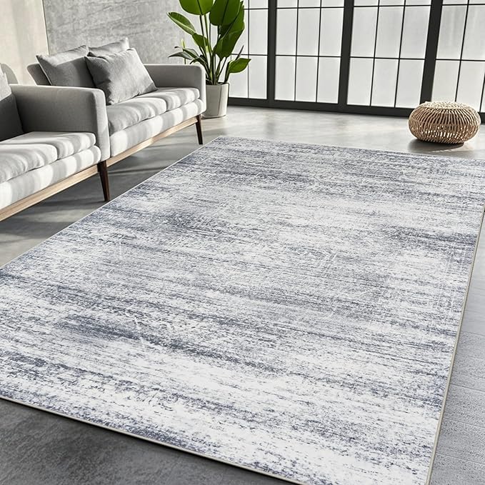 Washable Rugs 5x7 Area Rugs for Living Room,Rugs for Bedroom,Large Carpets,Ultra Soft Faux Wool Retro Dining Room Rug,Non Slip&Non-Shedding Low Pile Vintage Print Rug for Home Office-Grey Cream