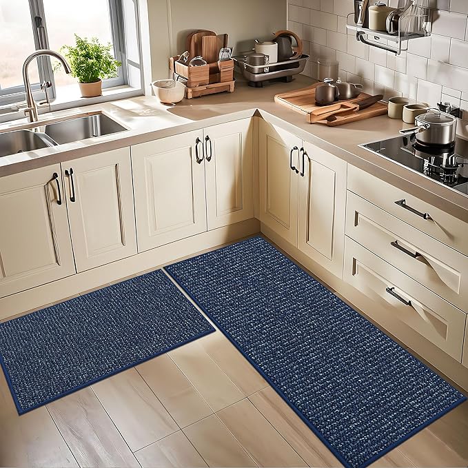 BEQHAUSE Kitchen Runner Rugs 20"x48", Non-Slip Kitchen Mats for Floor, Super Absorbent and Stain Resistant Kitchen Rug, Machine Washable Rugs for Kitchen, Hallway, Laundry & Sink, Blue