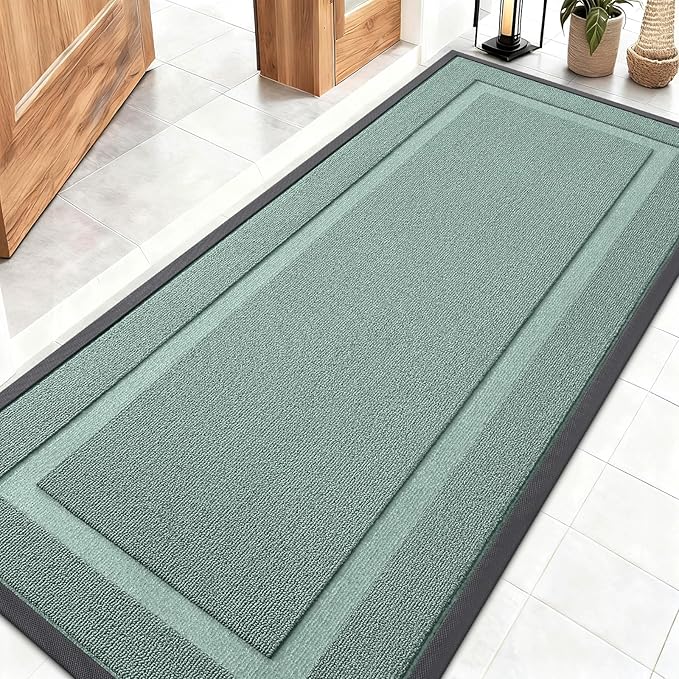 OLANLY Front Door Mat Indoor Outdoor Entrance, Waterproof All-Season, All-Weather Doormat, Sturdy Natural Rubber, Low Profile, Easy Clean Patio Porch Entryway Mat, 59x23, Grayish Green