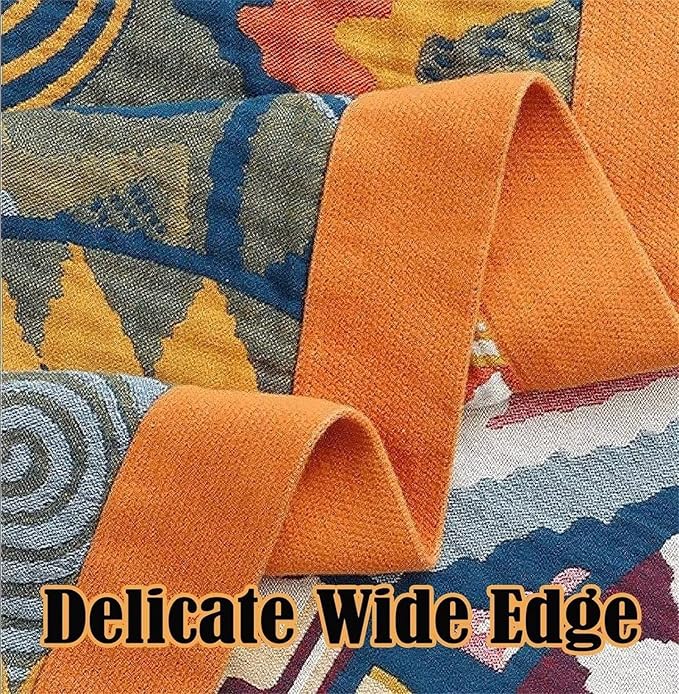 MSGKV Boho Throw Blanket for Couch 50"x60" 100% Cotton Sofa Blanket Spring Breathable Lightweight Blanket Home Decor Muslin All Seasons
