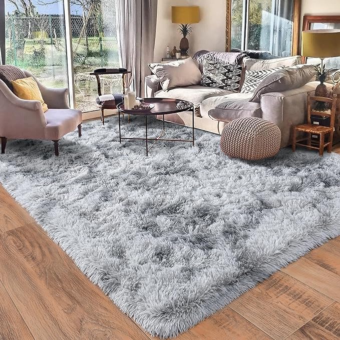 9x12 Area Rug for Living Room, Ultra Soft Large Shag Rug for Bedroom, Upgrade Non-Slip Plush Fluffy Carpet for Kids Boys Girls Room Home Decor Aesthetic, Light Grey