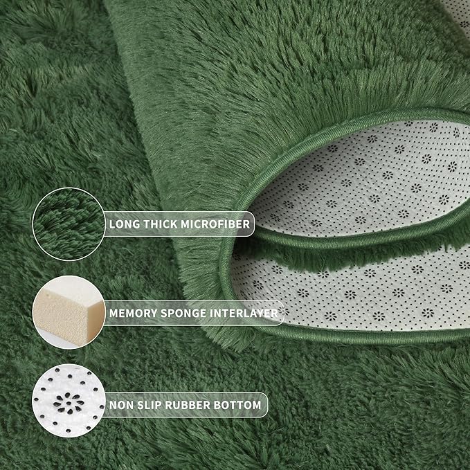 Tepook Area Rugs 9x12 for Living Room, Super Soft Fluffy Rugs for Bedroom, Modern Shaggy Rug Fuzzy Carpets for Kids, Plush Indoor Nursery Home Decor Rug with Non-Slip Bottom, Dark Green
