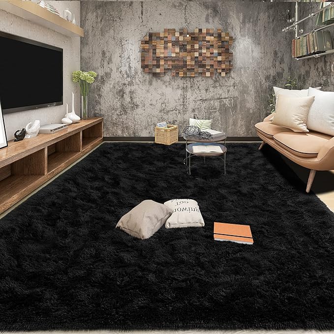 Tepook Area Rugs 8x10 for Living Room, Super Soft Fluffy Rugs for Bedroom, Modern Shaggy Rug Fuzzy Carpets for Kids, Plush Indoor Nursery Home Decor Rug with Non-Slip Bottom, Black