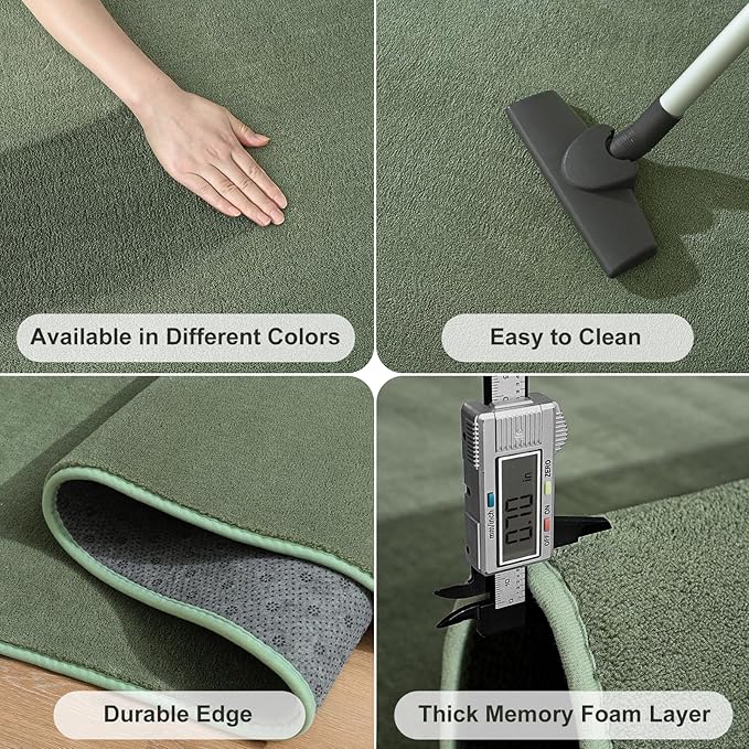 Amearea 4x4 Square Area Rugs for Bedroom Living Room, Sage Green Thickened Memory Foam Rug, Fluffy Indoor Washable Rug Non Slip Minimalist Carpet for Entryway Kids Boys Girls Dorm Nursery Room Decor