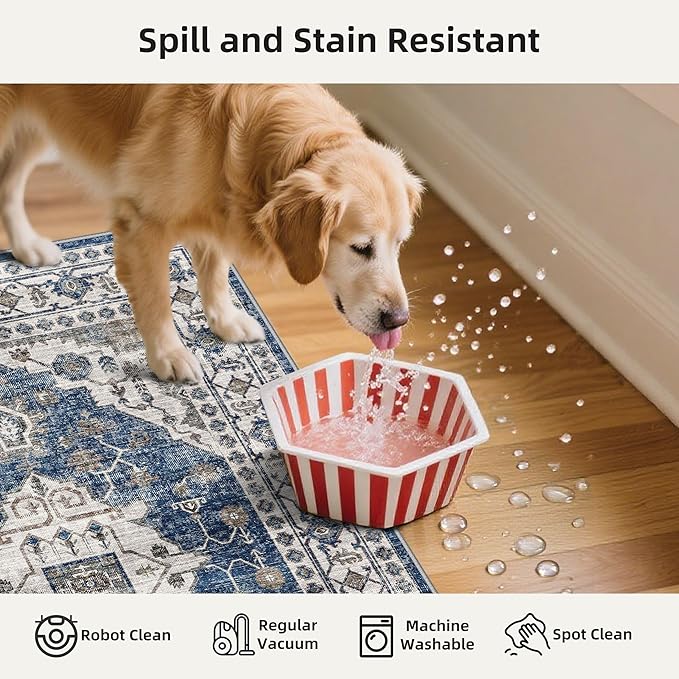 3 Pieces Kitchen Rug Sets: Farmhouse Washable Non-Slip Floor Mat for Sink Stove & Fridge Area Water Resistant Carpet for Laudry Room Entryway Soft Cozy Runners for Kids Pets Family(2x3+2x4+2x5,Blue)