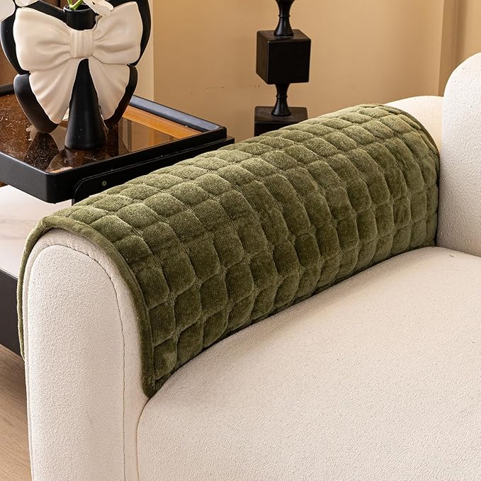 Velvet Couch Cover, Washable Sectional Sofa Cover, Anti Slip Sofa Slipcover for 3 Cushion Couch Sofa L Shaped Armrest Backrest, Furniture Protector Covers for Pets Kids(1PC, Green, 28"×28")