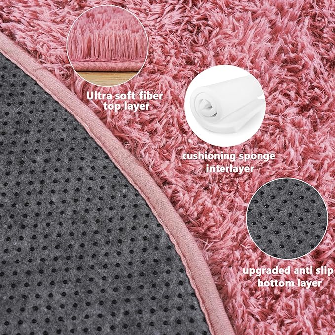 5'x5' Blush Round Rugs for Girls Bedroom, Ultra Soft Fluffy Circle Rug for Kids Room, Cute Shag Rugs for Living Room Playroom Tent Castle Home Decor Rug