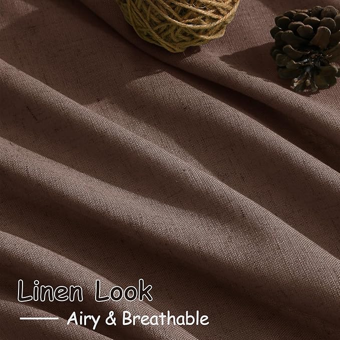 Mocha Mousse Curtains 84 Inch Length 2 Panels Set Back Tab Rod Pocke tLinen Blend Light Filtering Semi Sheer Textured for Neutral Farmhouse Living Room and Bedroom Decor 52x84
