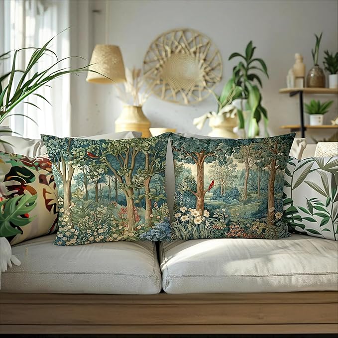 Rustic Spring Forest Pillow Covers 18x18 Double-Sided, Cottagecore Forest Nature Botanical Wildflower Decorative Throw Pillow Covers for Sofa Bed Bedroom Living Room Set of 2