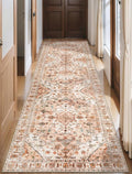SERISSA Boho Washable Runner Rug, 2'6"x10' Long Non-Slip Vintage Peach Cream Hallway Kitchen Stair Runner Rug Ultra Soft Print Distressed Floor Carpet for Bedroom Bathroom Laundry Room