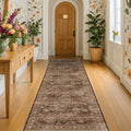 Brown Washable Long Runners for Hallways, 2'6"x8' Wide Kitchen Runner Rug, Entryway Indoor Rug, Non Slip Rubber Backing Boho Vintage Dark Floor Decor
