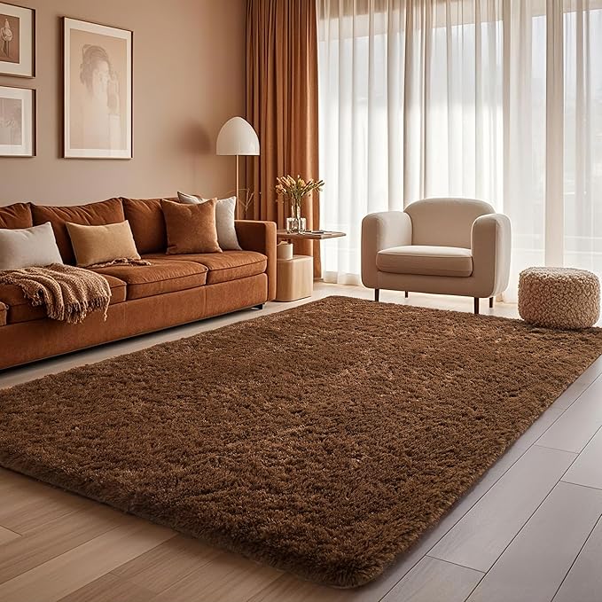 Ophanie Brown Rugs for Living Room Bedroom, 6x9 Fluffy Fuzzy Furry Carpet, Plush Soft Shaggy Bedside Indoor Floor Area Rug for Kids Girls Boys Baby Teen Dorm Nursery Home Decor Aesthetic