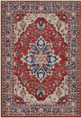 RELEANY Area Rugs Round 8ft Washable Non-Slip, Floral Vintage Distress Print Pattern Medallion Carpet for Living Room Bedroom Dining Room, Red Blue