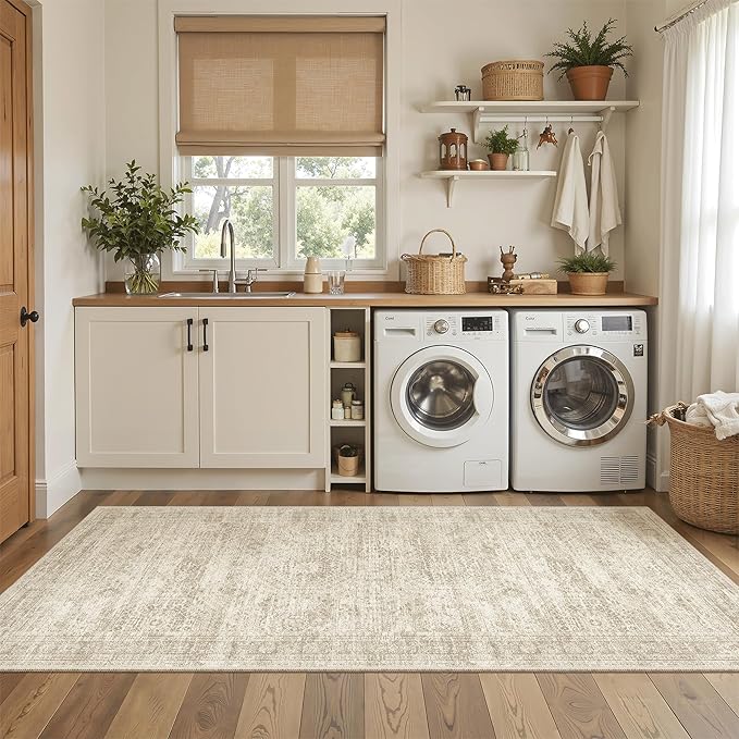 Runner Rug 3x6 Washable Non-Slip Kitchen Runner Rugs for Bathroom Laundry Room Beige Vintage Floor Carpet Runners for Hallway Entryway