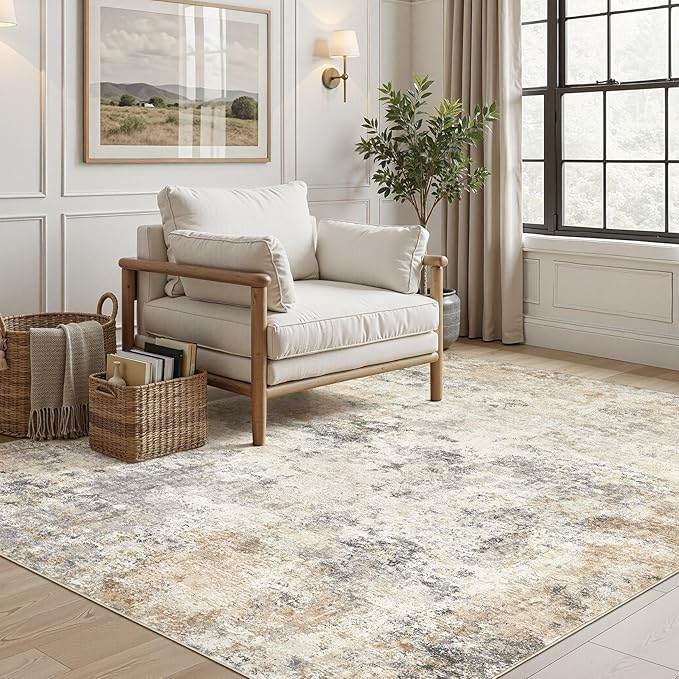 UERMEI 6x9 Area Rug Living Room Rugs - Washable Neutral Modern Abstract Soft Thin Large Rug Indoor Floor No Slip Rug Carpet for Bedroom Under Dining Table Home Office Decor - Golden Grey