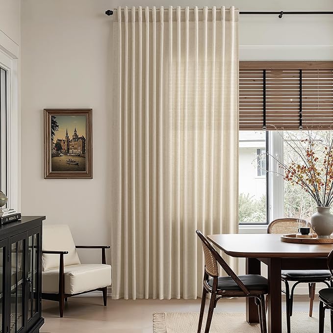 Nanspring Taupe Burlywood Linen Curtains 84 Inch Length for Living Room Rustic Farmhouse Light Filtering Semi Sheer Curtain Back Tab Privacy Burlap Drapes for Bedroom Office 52x84, 2 Panels