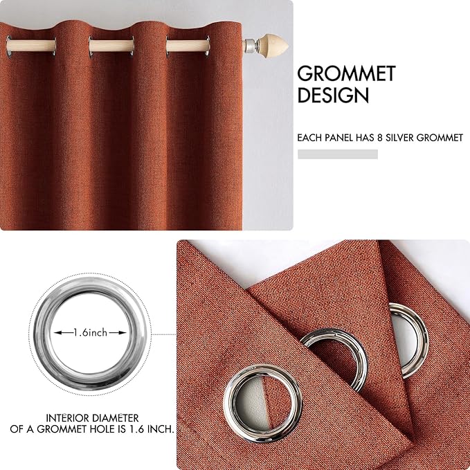 MIULEE 100% Blackout Linen Curtains Thermal Insulated Burnt Orange Fall Curtains Grommet Room Darkening for Living Room Bedroom Nursery Rust Terracotta 42 x 84 (2 Panels)
