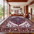 SERISSA 9x12 Area Rugs for Living Room, Large Washable Non-Slip Boho Rug, Ultra Soft Vintage Burgundy Navy Oriental Tribal Print Distressed Carpet for Dining Room Bedroom Dorm Office Home Decor