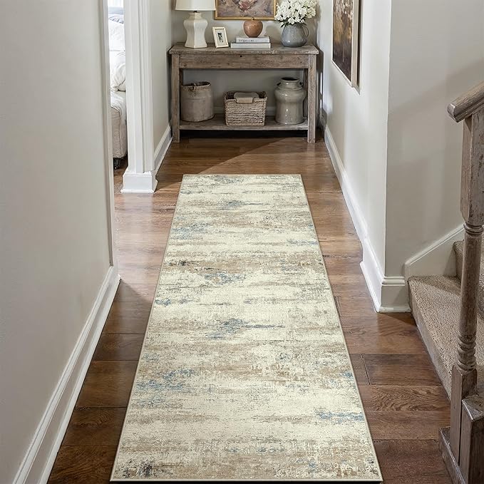 2x6 Runner Rug Washable Beige Brown Abstract Modern Neutral Hallway Carpet Non Slip Low Pile Indoor Kitchen Carpet Contemporary Aesthetic Long Rug Bathroom Bedroom Laundry