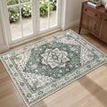 2x3 Area Rugs Living Room Rug: Washable Vintage Boho Medallion Rug No Slip Stain Resistant Soft Carpet Indoor Large Carpets for Bedroom Dining Room Farmhouse Nursery Hallway Home Office Green Ivory