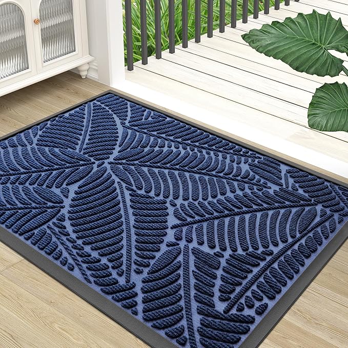 Colorxy Waterproof Doormat, Sturdy Natural Rubber Front Indoor Mat, Non Slip Low Profile Indoor Outdoor Door Mats, Stain and Fade Resistant Floor Mat, Easy Clean Patio Entrance Mat, 59''x36'', Navy