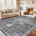 AMADA HOMEFURNISHING 9x12 Washable Area Rug, Low-Profile Large Area Rug with Non-Slip Backing & Durable Edge Binding, Vintage Large Rugs for Living Room, Bedroom & Dining Room