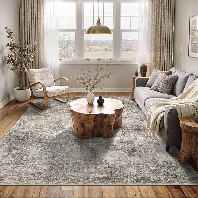 BEIMO Area Rugs 10x14 for Living Room Bedroom, Modern Abstract Machine Washable Rug, Large Soft Low Pile Floor Carpet with Non Slip Backing for Dining Room, Grey