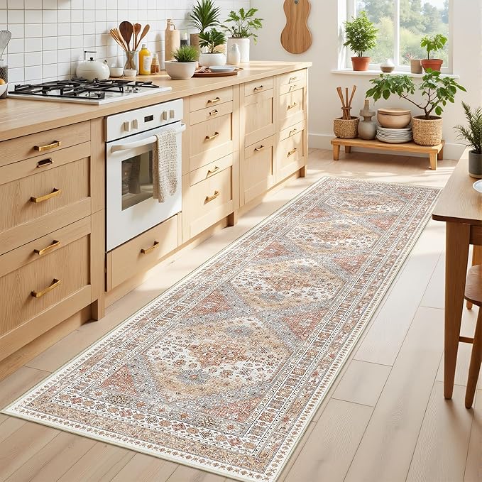 Runner Rug 2x8 Runners for Hallways Non Slip Washable, Vintage Hallway Runner Rugs for Living Room, Low Pile Soft Hallway Rug for Kitchen Bedroom Laundry Room Rug(Orange,2'x8')